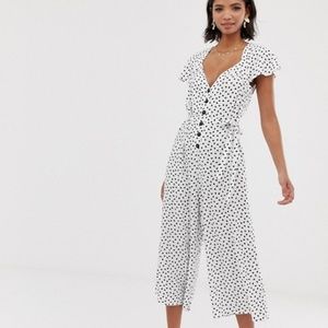 ASOS DESIGN flutter sleeve polka dot jumpsuit